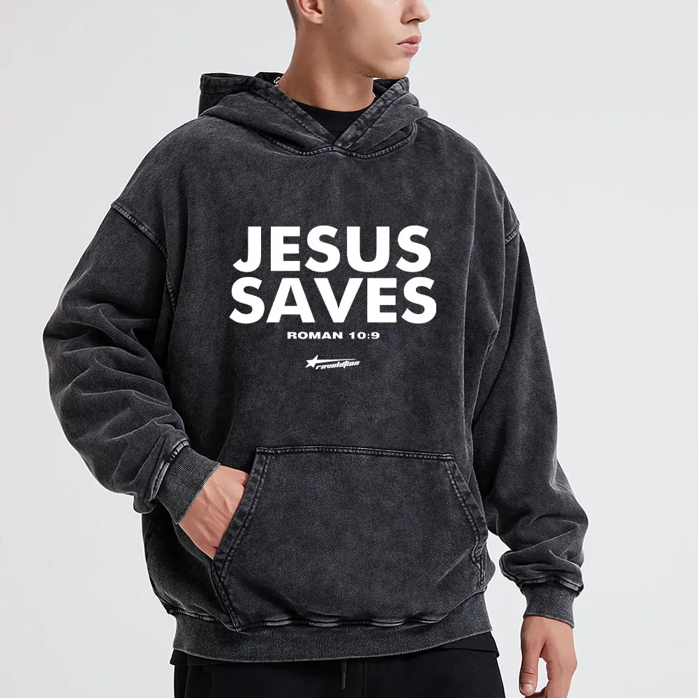 Men’s Wash Hoodies Casual Jesus Saves Print High Quality Hooded Warm Winter Acid Wash Hoodie Men Women Unisex Long Sleeve