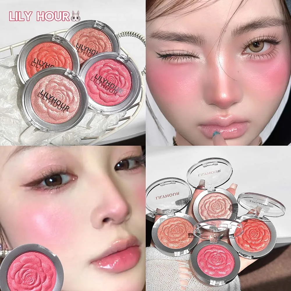 Rose Embossed Multi Use Makeup Powder Shimmer Blush And Eyeshadow 2 In 1 Long Lasting Natural Facial Makeup