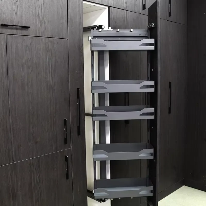 Narrow Cabinet Side Pull Out Drawer Basket Metal Plate High Depth Rotating Damping Track Storage Rack Kitchen Organizer Metal