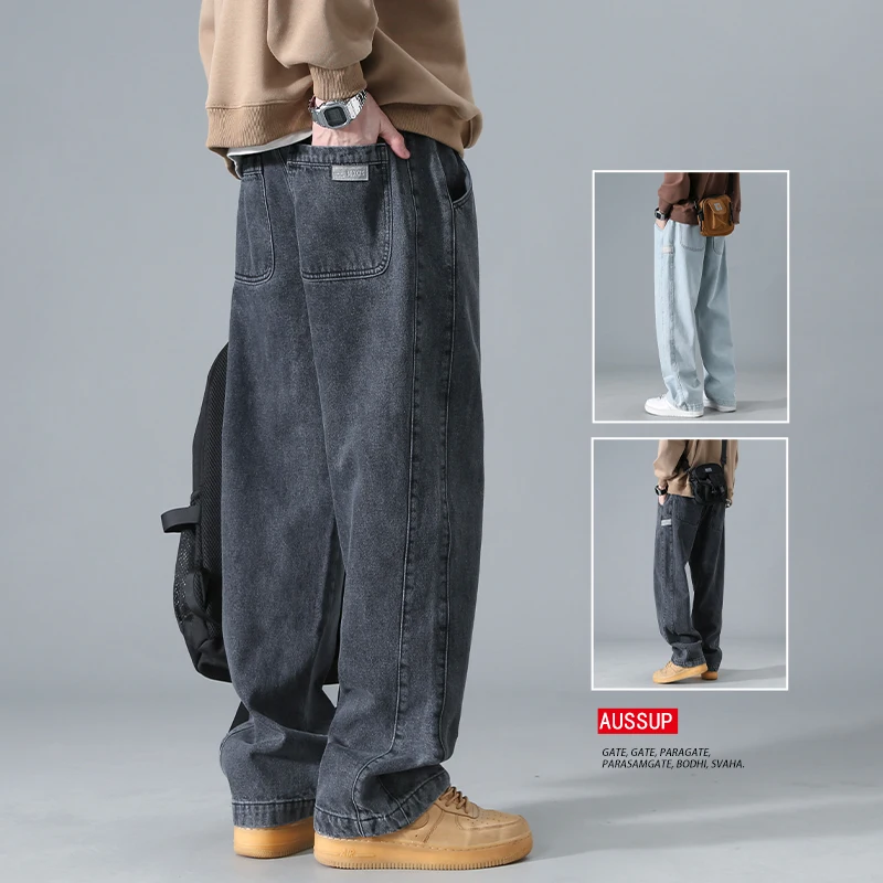 Men's Workwear Jeans Spring Autumn Wear Resistant Dirty Casual Fashion Urban Style Multi Pocket Loose Straight Tube Jeans