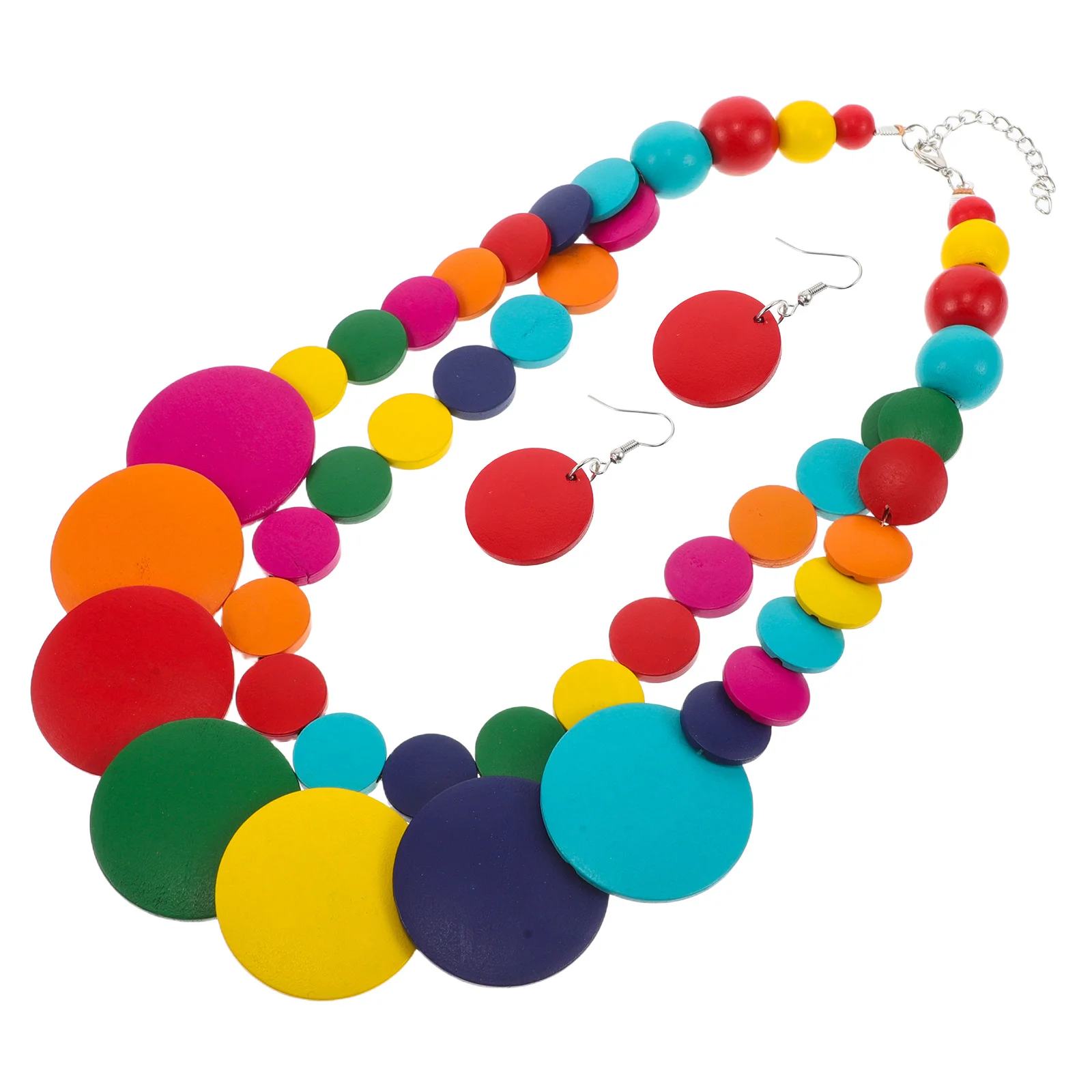 

1Set Wooden Beaded Necklace Multicolor Multi Layer Bohemian Africa Ethnic Style Statement Jewelry for Women Men Girls