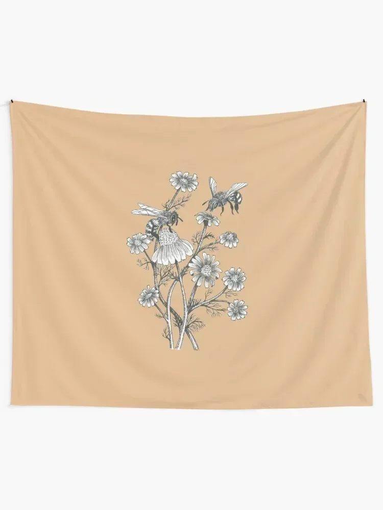 

bees and chamomile on caramel background Tapestry On The Wall Wall Decorations Room Decorator Tapestry