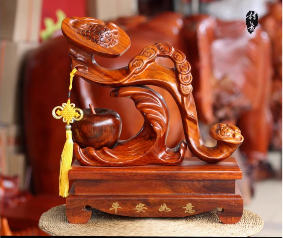 Ruyi decoration wood carving decoration Fulu Shou peach home living room wood solid wood crafts gifts