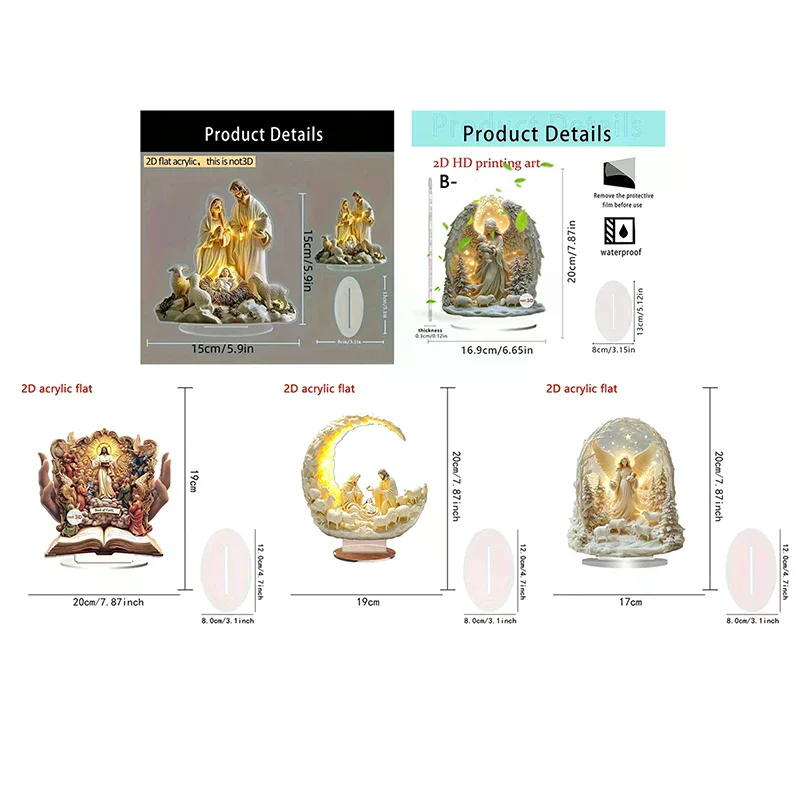 تمثال مشهد المهد، تمثال أكريليك مسطح يسوع وماريا 2D، المنزل، المقهى، الغرفة، الاستوديو، زخرفة الطاولة ديكور الدين المسيحي #5