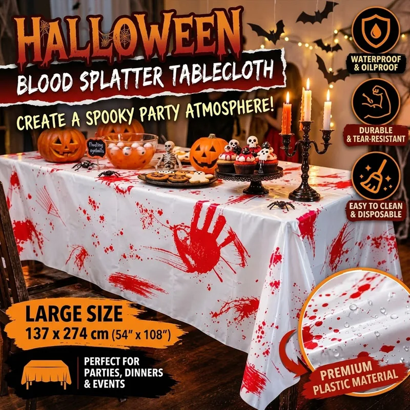 Halloween Tablecloth Bloody Handprint Scary Horror Party Supplies Haunted House Decorations Dining Table Cover Prop Favors