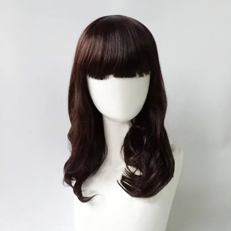 Popular Women's Cute Hairstyles With Medium Long Hair And Bangs, Large Wave Wigs, Inward Curved Hair