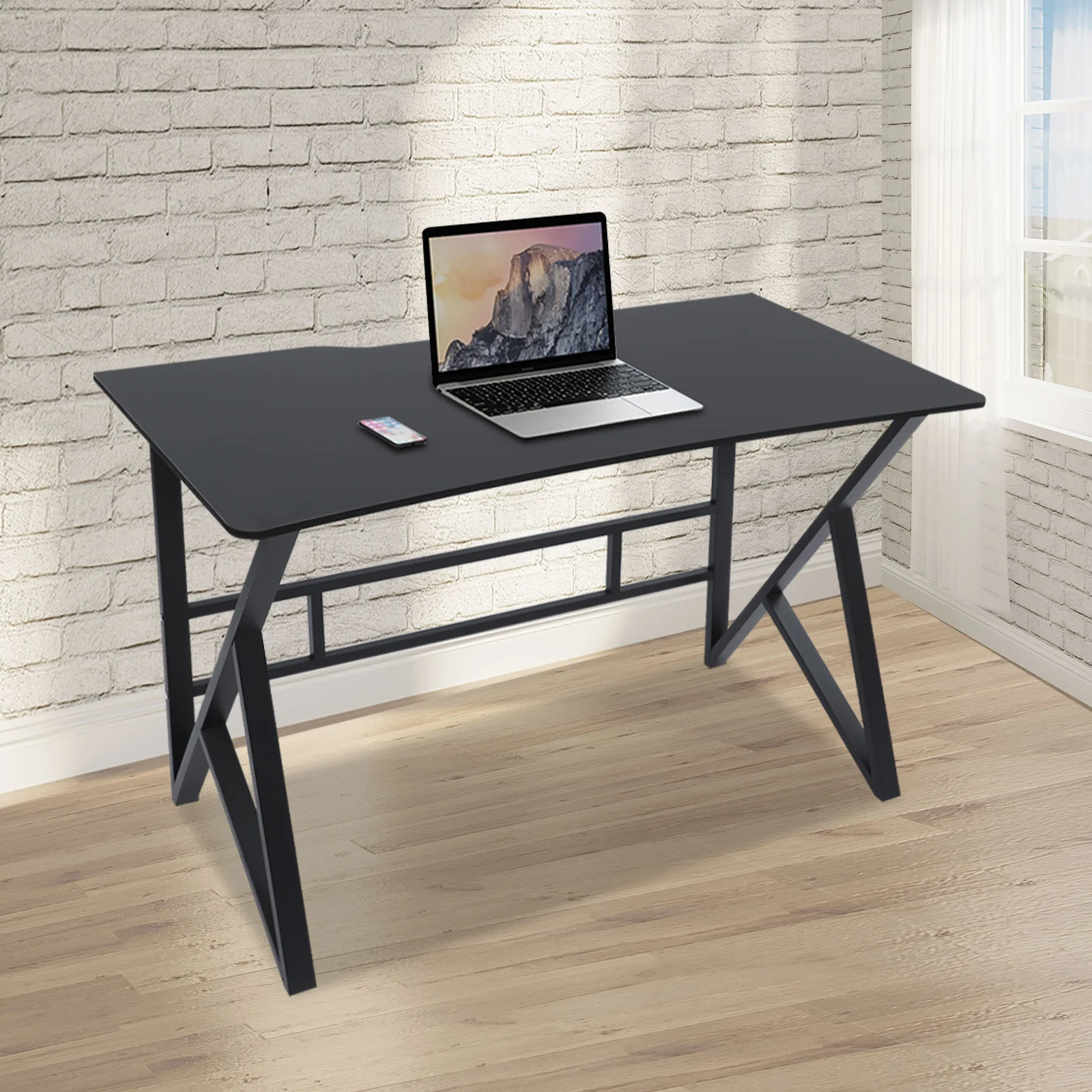 47 Inch Computer Desk, Dark Grey Home Office Gaming Desk, Sturdy Study Table, Ergonomic Writing Workstation for Home Office