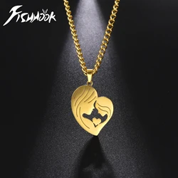 Mother Day Gift For Women Men Baby Necklace Daughter Son Family Kid Child Chain Mom Gold Color Stainless Steel Pendant Jewelry