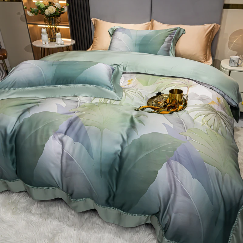 Luxury Bedding Set 100S Lyocell Eucalyptus Fiber Soft Silky Cooling Duvet Cover Bed Sheet/Fitted Sheet Pillowcases 4Pcs