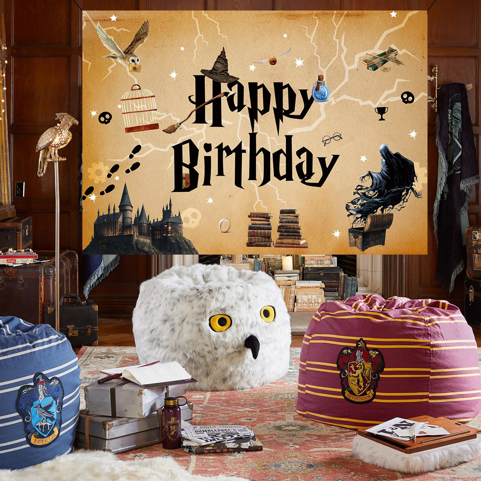 Photography Background Happy Birthday Party Decorative Banner Magic Wizard Castle Branch Hat Cake Table Hanging Cloth Vinyl