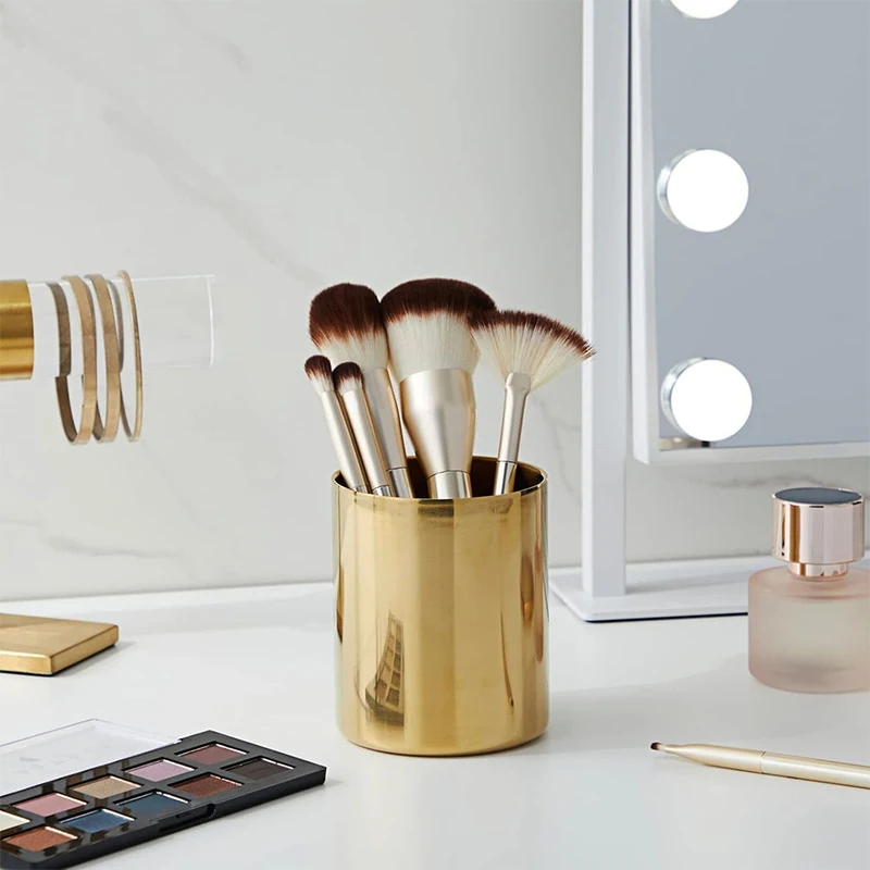 

Nordic Gold Geometric Storage Cup 304 Stainless Steel Pen Holder Makeup Brush Organizer Desk Accessories Modern Decor Gift