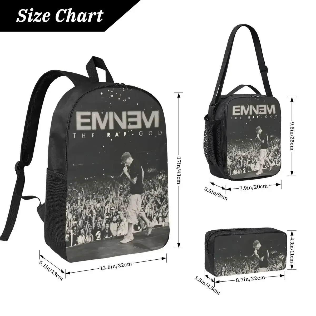 Custom Bag 3Pcs Eminem Slim Shady School Bags Set For Boy Girl Pen Bags Backpack Sets With Lunch Box For Primary School Students