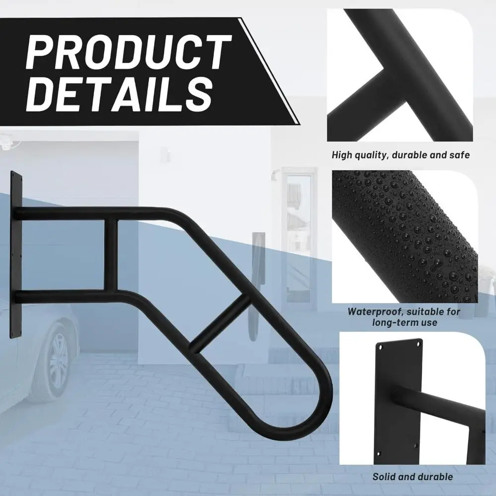 درابزين حديدي آمن، دعم متين للدرج، تصميم على شكل حرف U، لمسة نهائية مقاومة للعوامل الجوية، تركيب الحمام