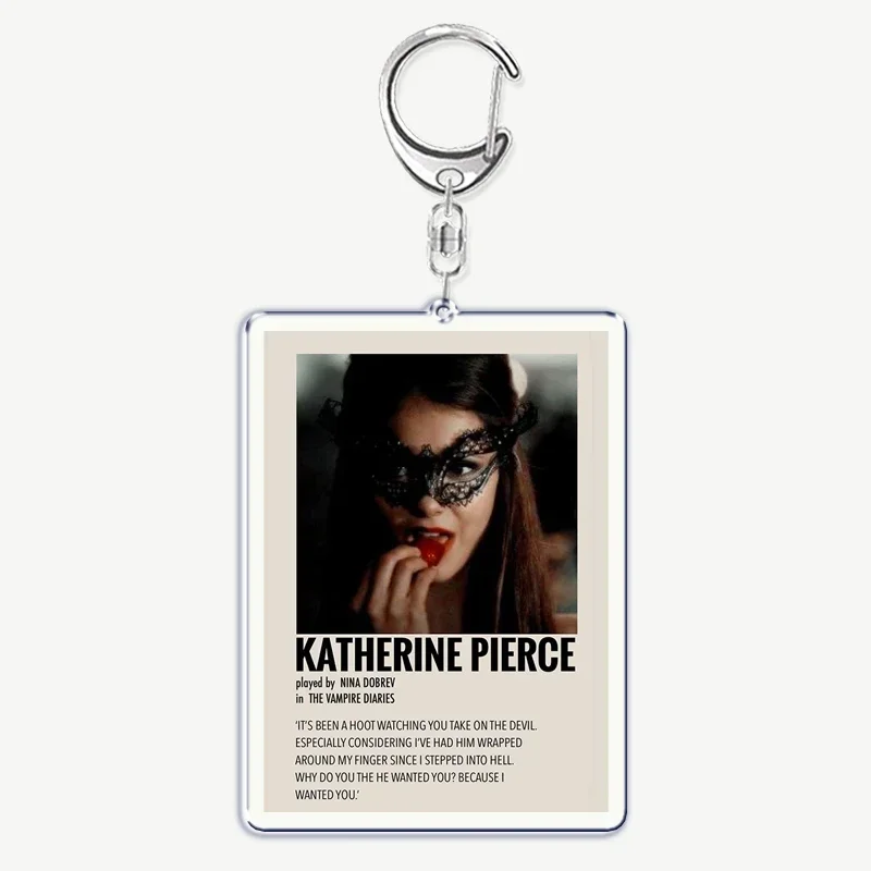 The Vampire Diaries TV Keychain for Accessories Bag Rectangle Pendant Key Chain Ring Damon Elena Stefan Keychains Jewelry Gift