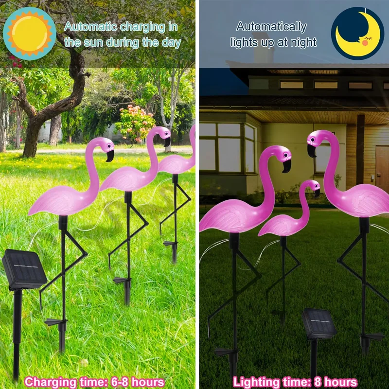 

3PCS Flamingo Solar Light IP55 Waterproof LED Pink Flamingo Stake Light Landscape Ground Lamp for Outdoor Pathway Garden Decor