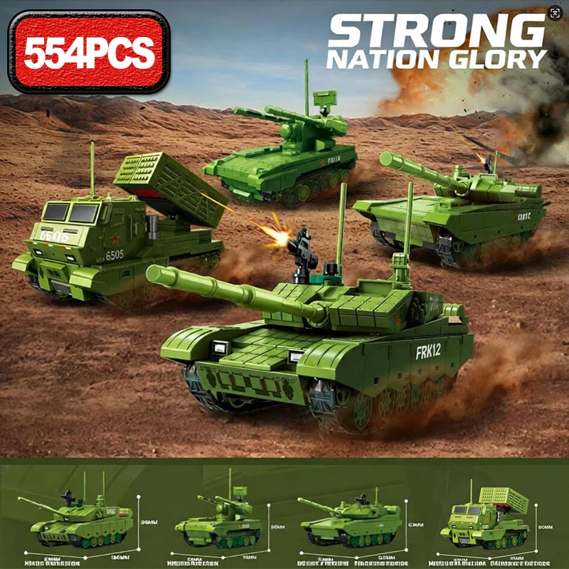 Military Tank Model Building Blocks Anti-aircraft Gun Toys Rocket Launcher Children Assembly Birthday Gift Smart Plaything