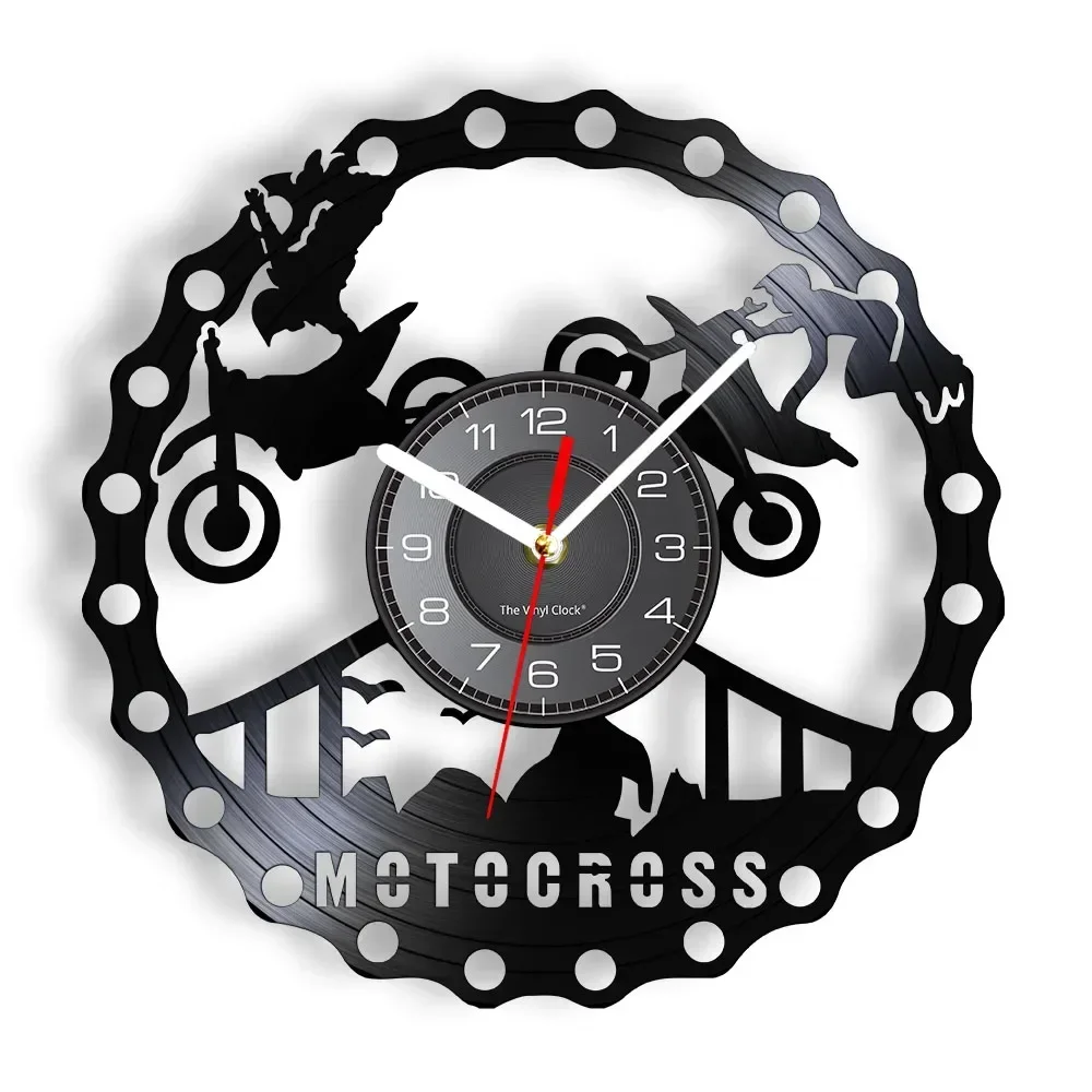 Motocross Racing Brappp Decor Modern Wall Clock Dirtbike Trick Riding Vinyl Record Clock Freestyle Motorcycle Racing Riders Gift