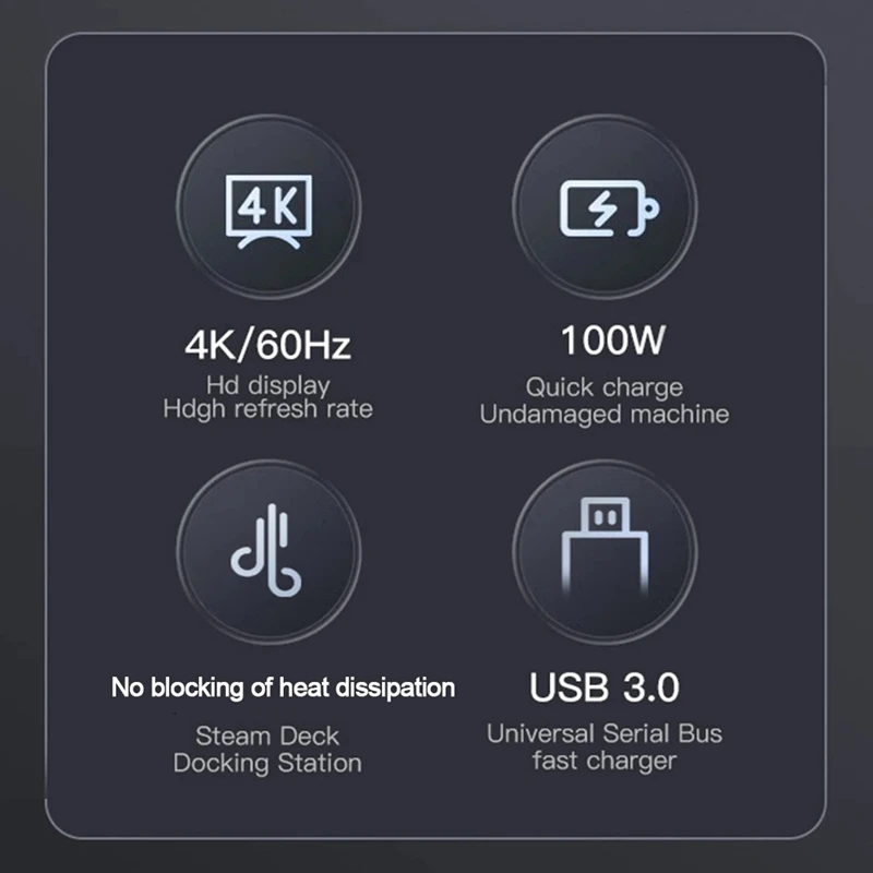 5 In 1 Dock Holder Hub 100W PD3.0 Charging Base Multiport Hub -Compatible 2.0 4K@60Hz USB3.0 10Gbps For Steam Deck