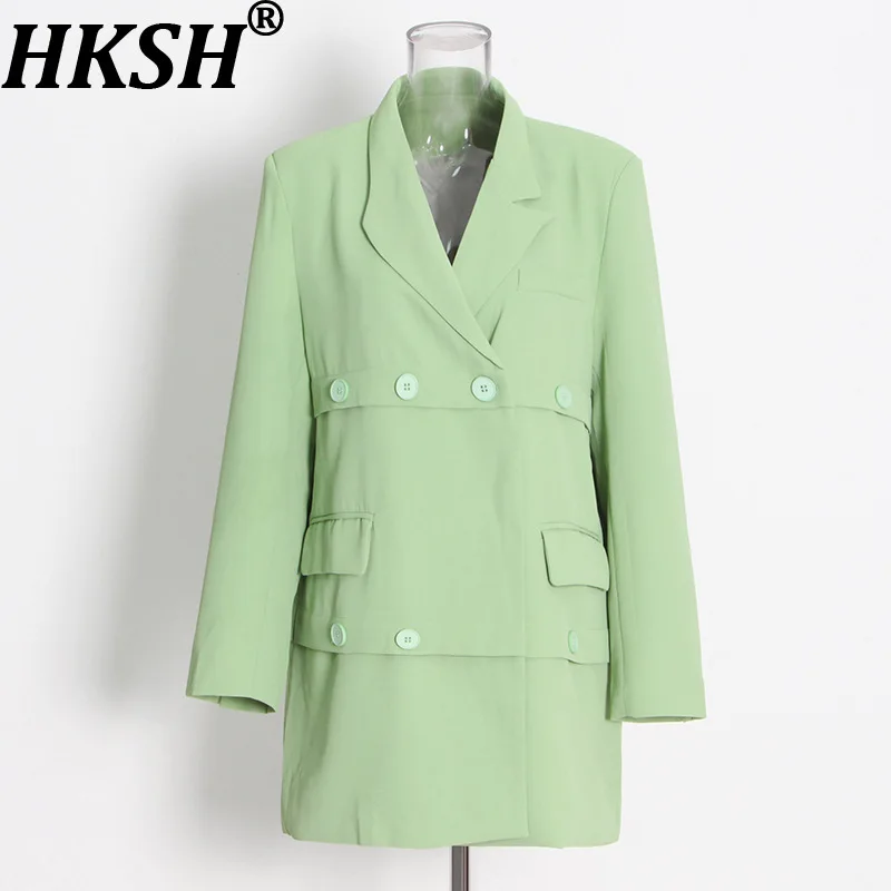 HKSH Women Blazer Solid Color Buttoned High-End Niche Design Patchwork Versatile Elegant Trendy Jacket New Spring Autumn HK12189