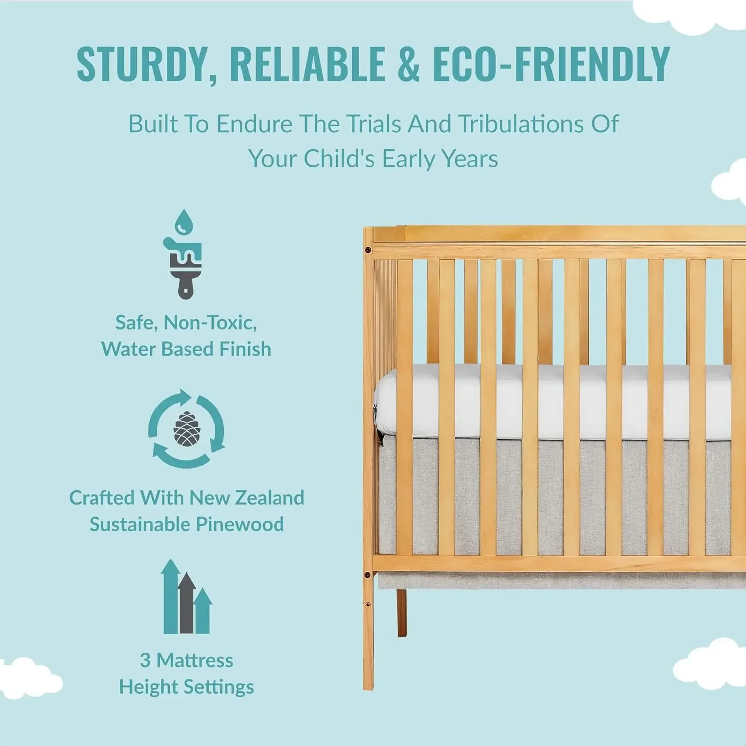 Free shipping NewSynergy 5-In-1 Convertible Crib In Natural, Greenguard Gold Certified