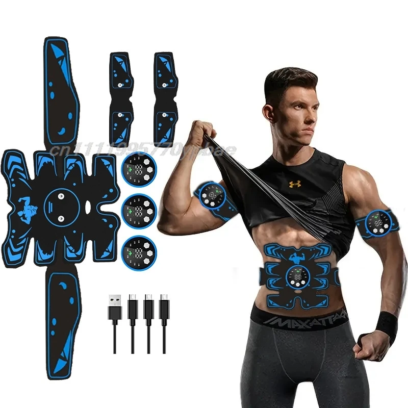 EMS Muscle Stimulator Smart Abdominal Trainer 8 Modes 29 Levels Blue Home Gym Workout Body Sculpting Electrostimulador Belt