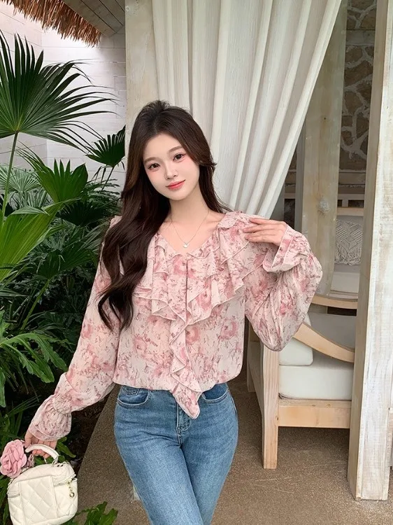 

plus Size Women's Floral Print Chiffon irt Spring Summer New Sle Waist Cinched Ele Sun Protection Loose Fit Long S...