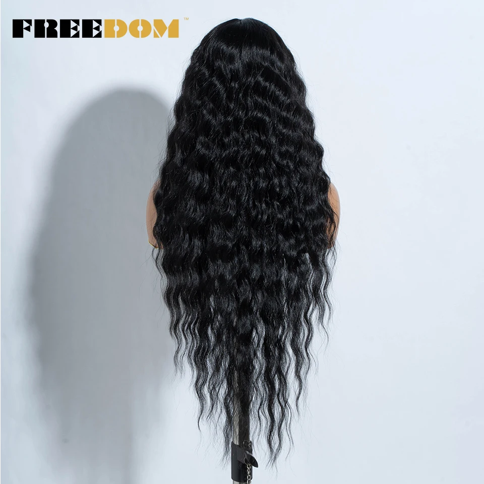 FREEDOM Deep Curly Synthetic Lace Front Wigs For Women 30 inches Long Wavy Ombre Brown Highlight Wigs Synthetic Cosplay Wigs