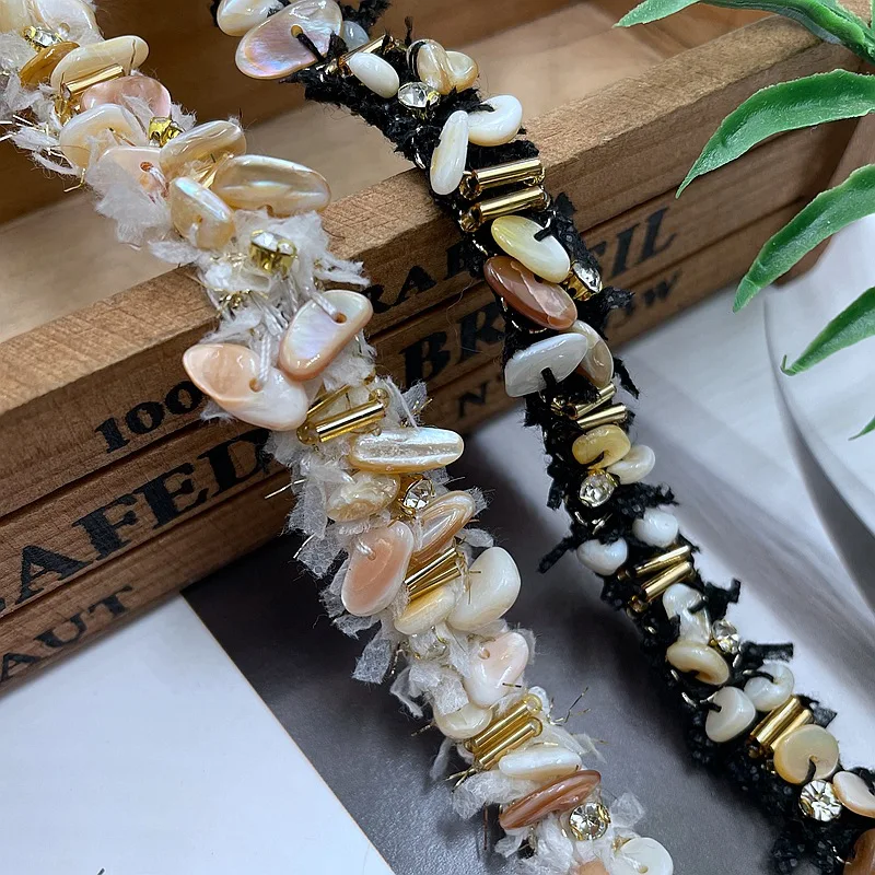 

High-End Shell Stone Bead Handmade Beaded DIY Ribbon with Rhinestone Clothing Accessories Decorative Lace Trim Supplies