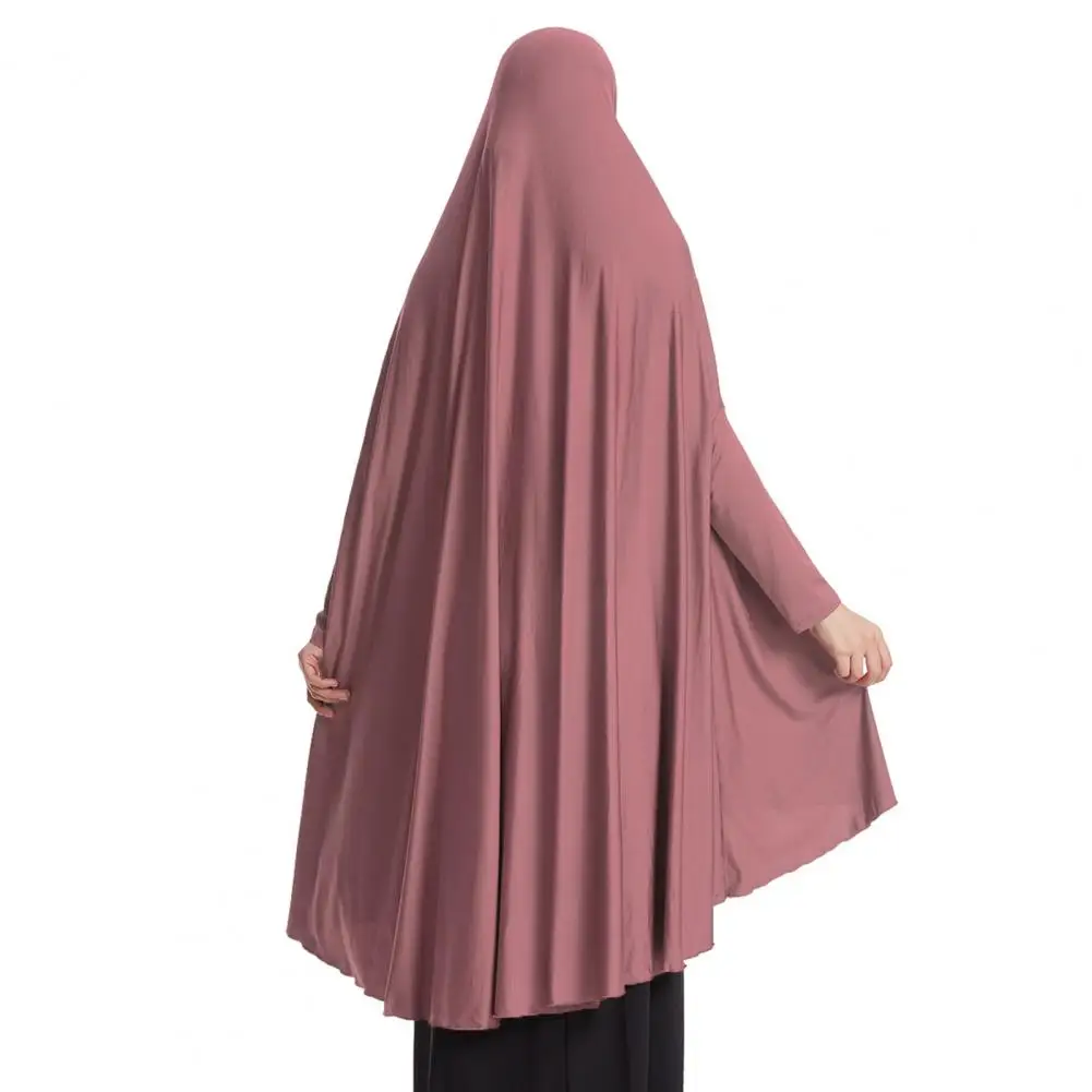 Baju Muslim bertudung untuk wanita, jubah Midi lengan panjang dengan tudung, Gaun longgar elastis warna Solid untuk wanita