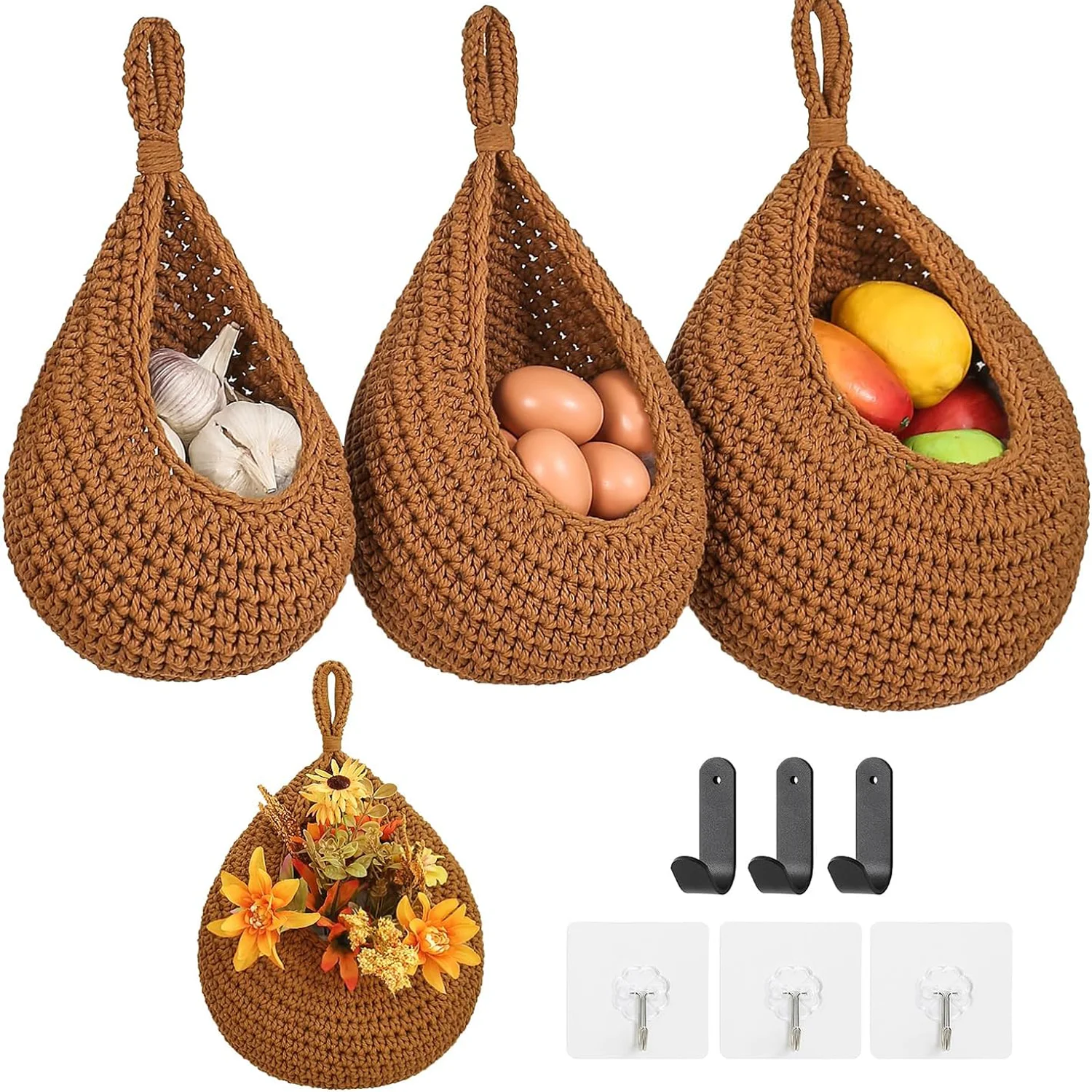 

Wall Hanging Fruit Baskets with Strong Hooks Vegetable Hanging Basket for Organizing Teardrop Home Wall Potato Onion Storage