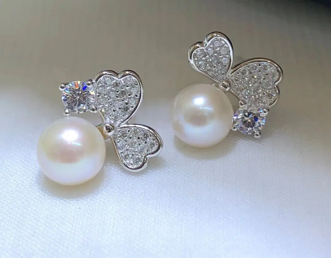 Wholesale S925 Sterling Silver Earrings Mount Findings Settings Base Mounting Parts Accessory for 7-8mm Pearls 5 pairs/lot