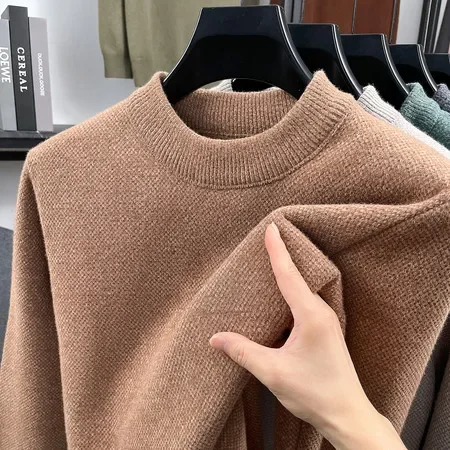 Basic All Match Crew Neck Knit Pullover For Men Long Sleeve Rib Edge Smooth Knit Fabric Daily Walking Outer Garment