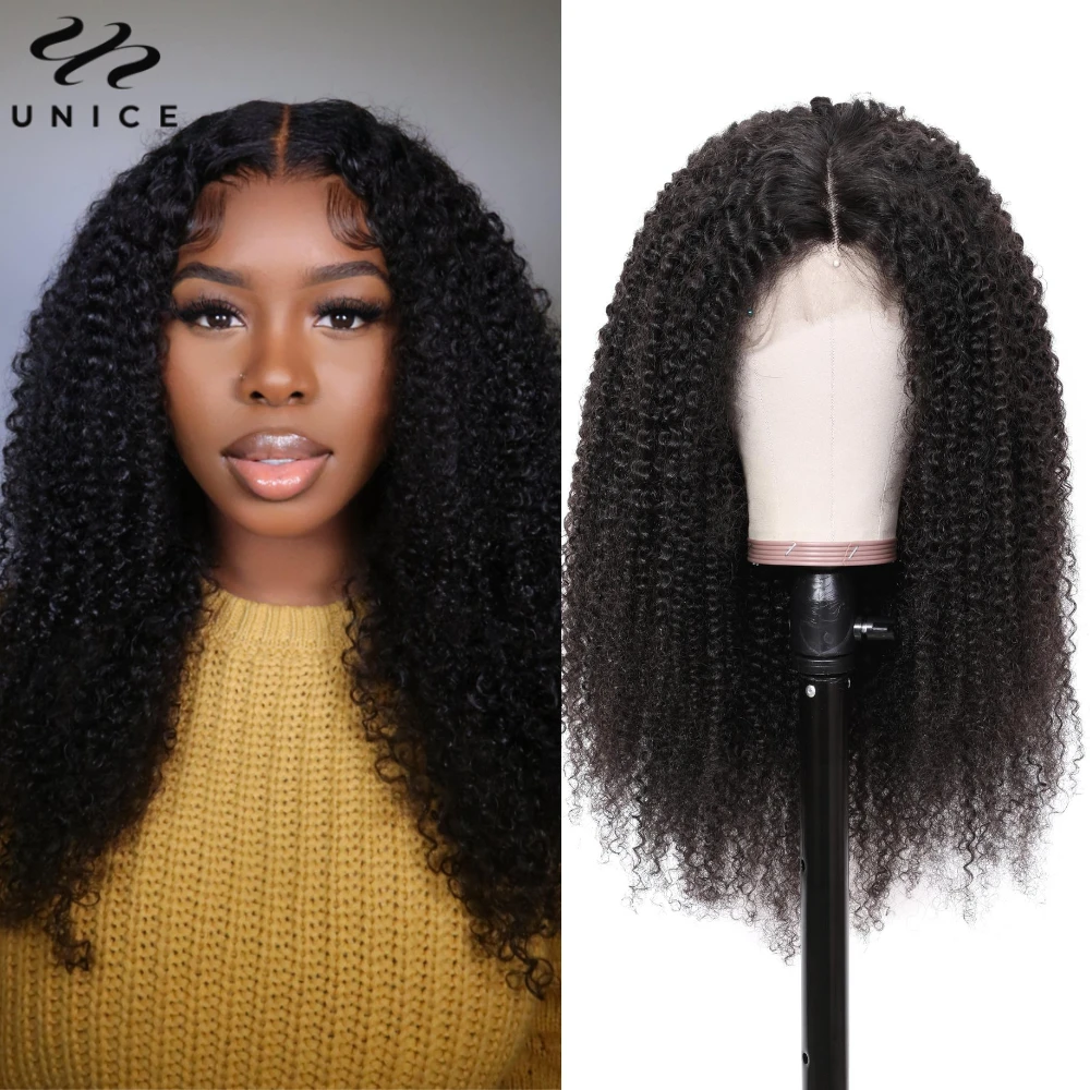 UNice Hair Kinky Curly Middle Part 4x1 Lace Wig 100% Human Hair 4C Curly Lace Front Human Hair Wigs