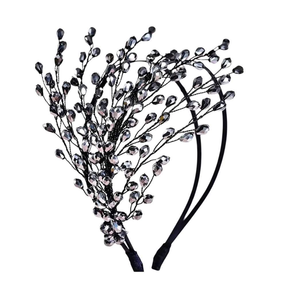 Double Layer Crystal Bridal Headband Single-sided Sparkly Design Rhinestone Hair Accessories Crystal Golden Branch