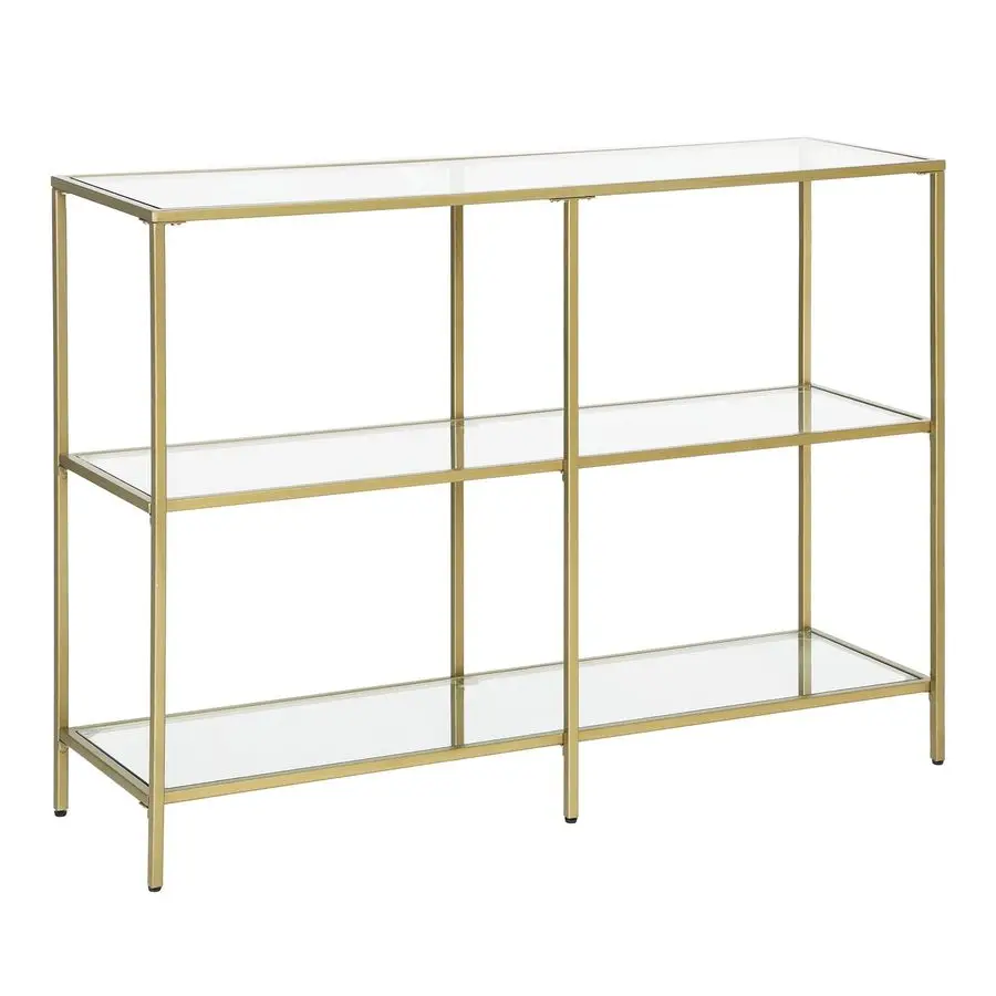 Console Table, Entryway Cabinet, 3 Tier Shelf, Tempered Glass, 100 x 30 x 73 cm, Metal Frame, Modern Style, Hallway, Living Roo