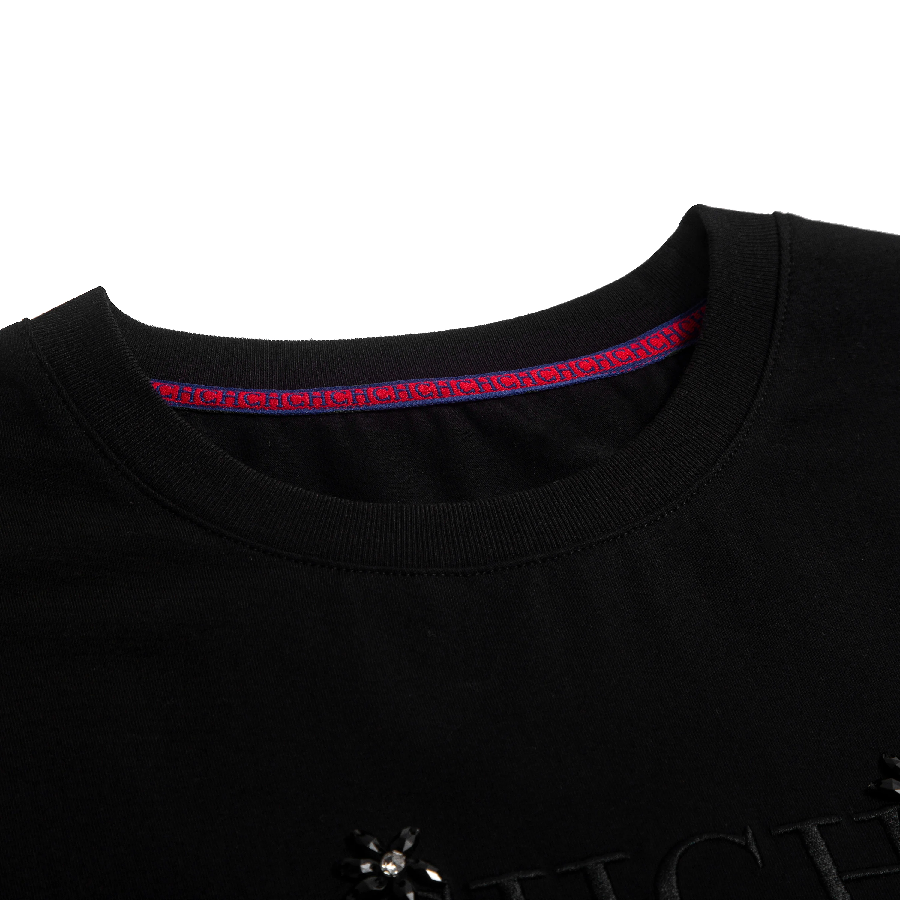 Moda feminina t camisas o pescoço manga curta casual temperamento lantejoulas bordado algodão feminino topos verão camisetas femininas