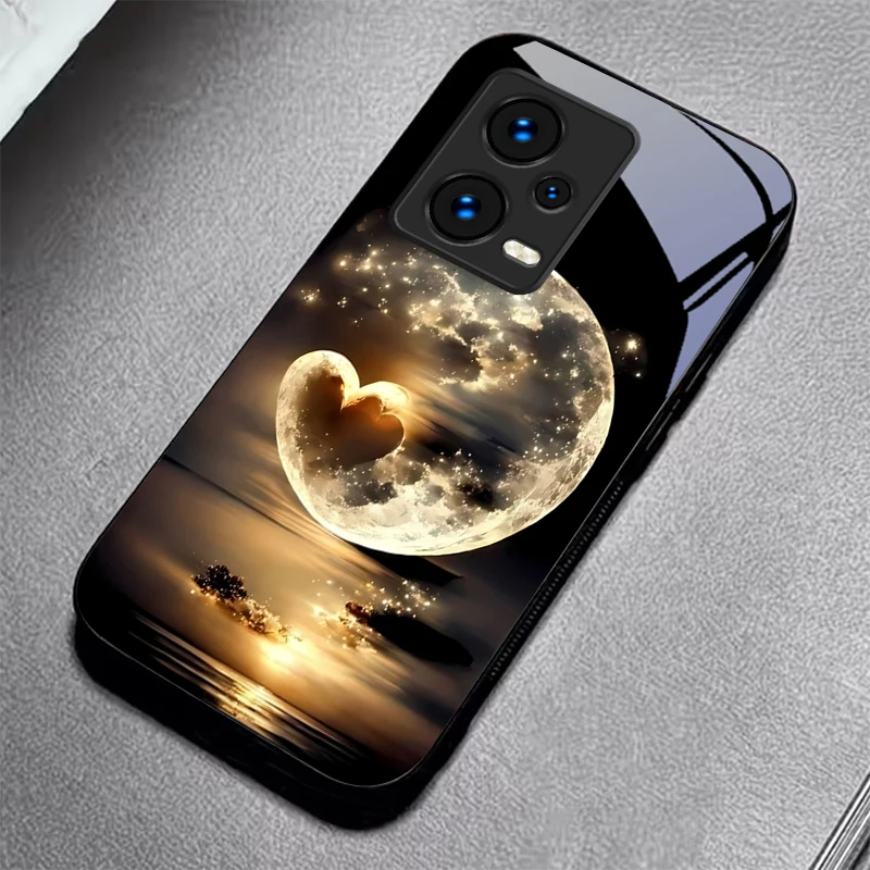 Romantic Moon Heart Black Glass Phone Case For Redmi Note 10 11 Pro+ 12 13 14 (Global) 14 Pro 5G K60 Ultra 13C 14C Glass Cover view 4