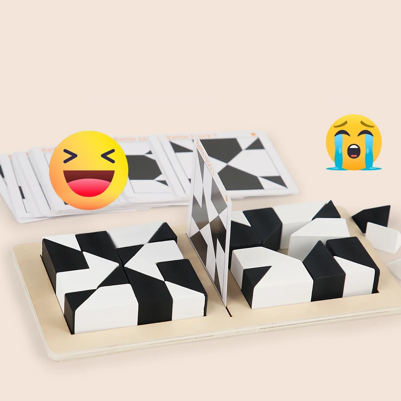 مكعبات بناء خشبية باللونين الأبيض والأسود لعبة تانجرام للأطفال التعليم المبكر ألعاب المعركة ألعاب الأطفال هدية لعبة دعابة الدماغ #4