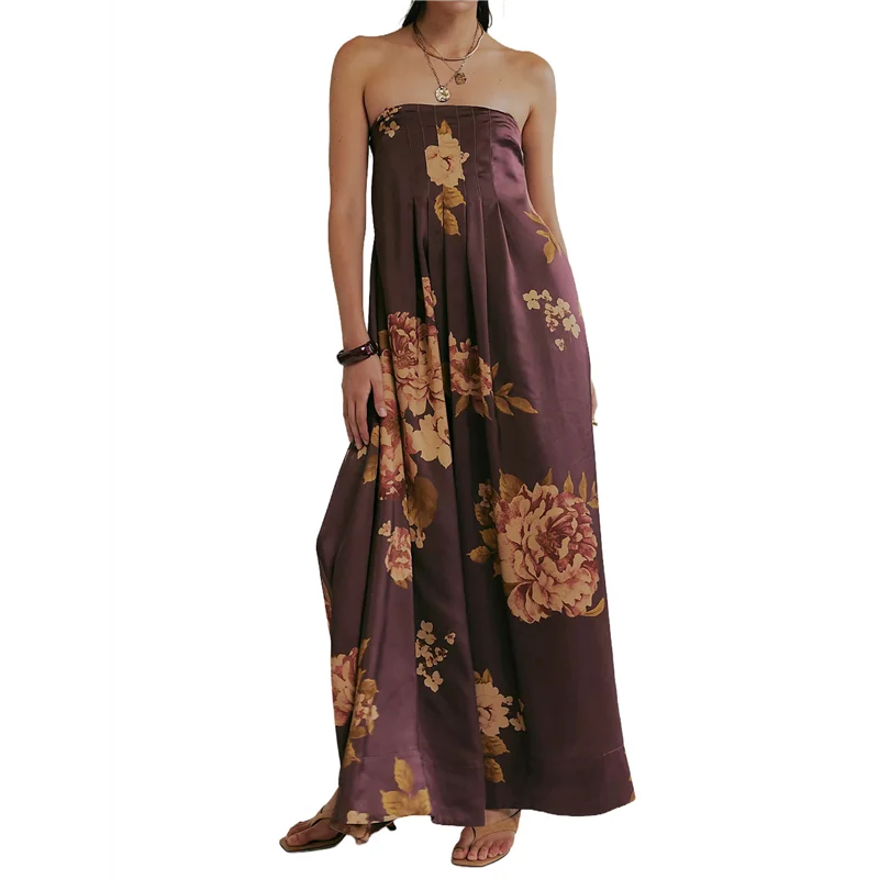 ABP-robe Maxi florale pour femmes, sans manches, dos nu, ligne a, longue robe fluide, dos creux, bretelles Spaghetti