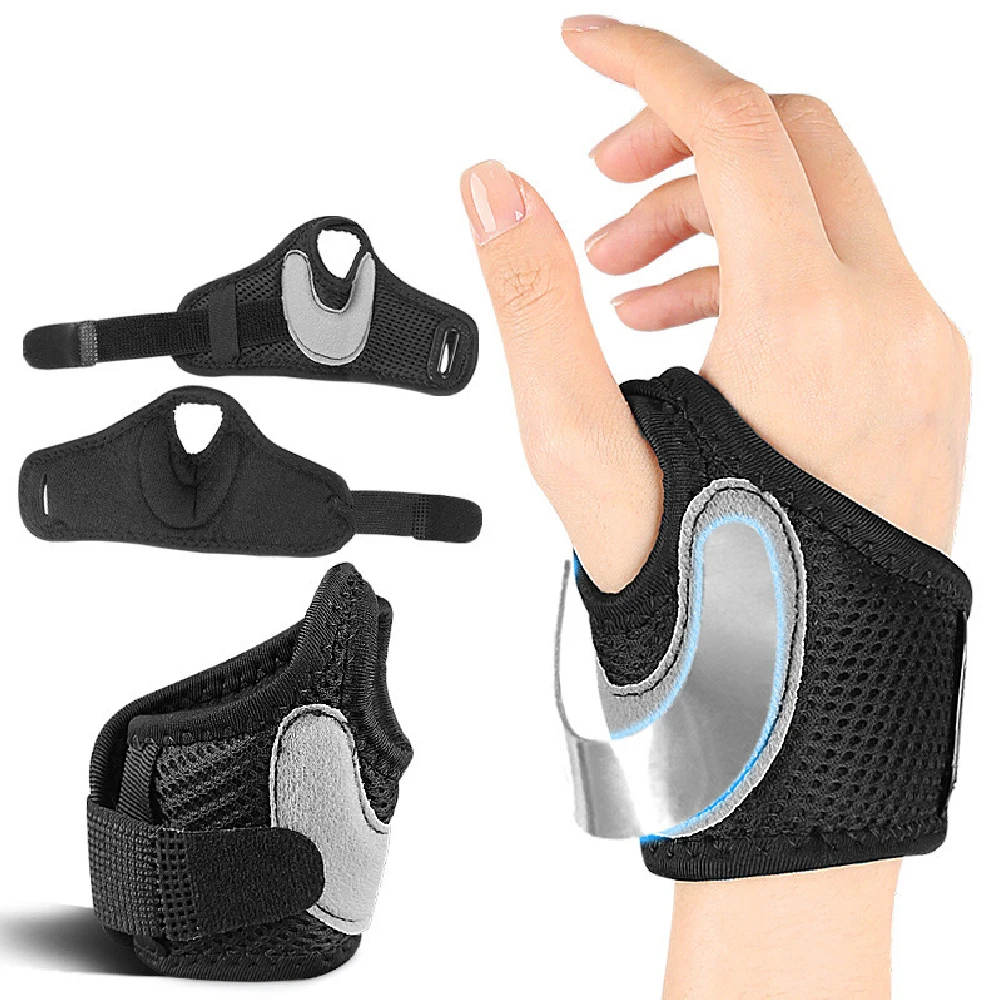 Adjustable Thumb Support Brace with Moldable Aluminum Splint, CMC Joint Stabilizer for Trigger Thumb Typing Running Sports