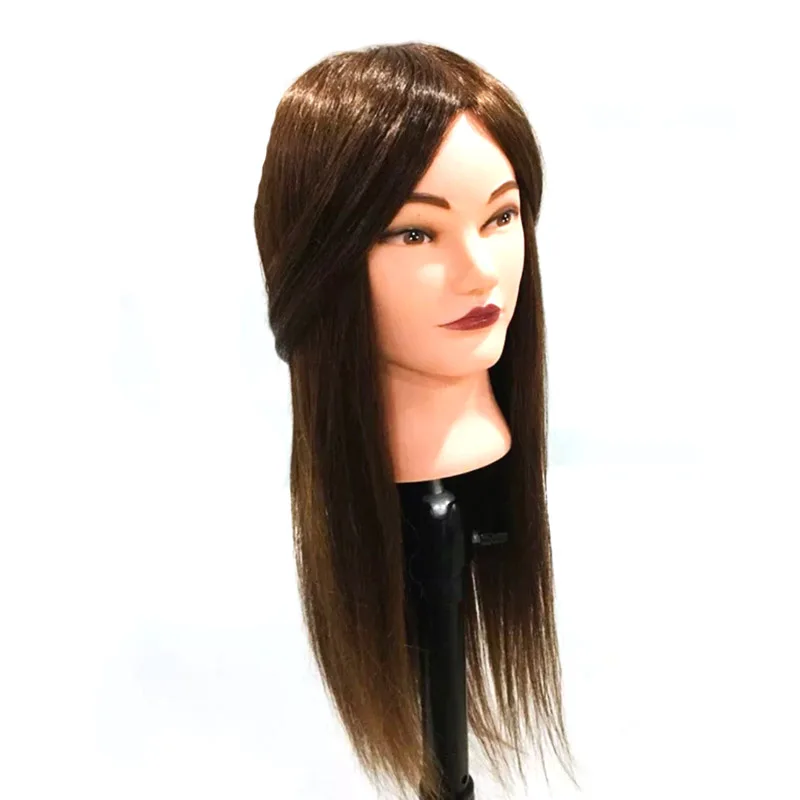 Barber head model, full genuine hair apprentice practice curling, fake head model, fake head mode, can heat up makeup