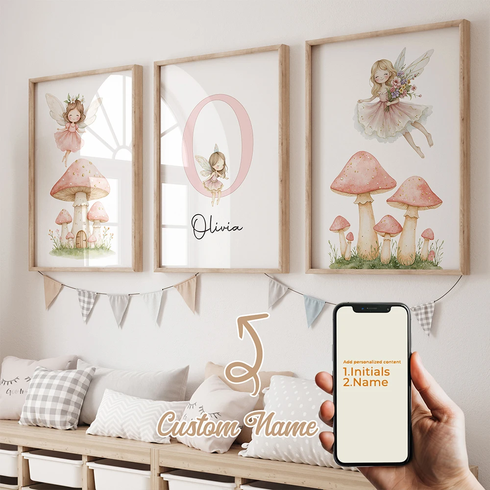 3pcs Personalized Custom Name Cartoon Child Elves Wall Art P