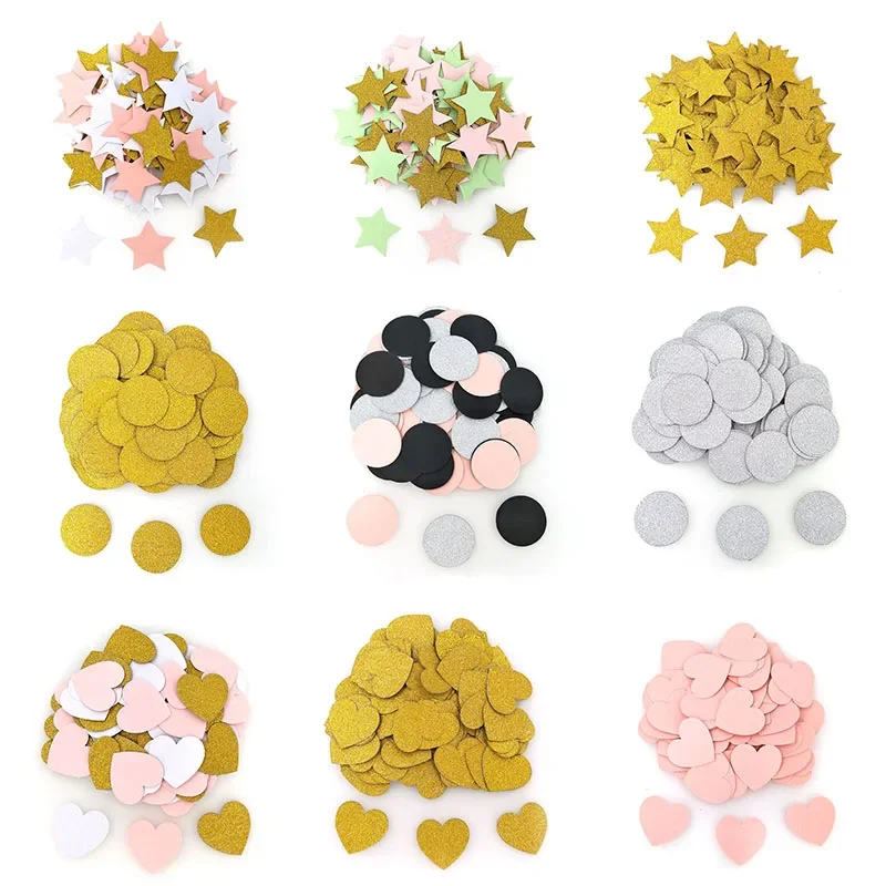 100pcs/bag Star Table Confetti Paper Round Heart 1st Birthday Decoration Happy Candy Bar Confettis Baby Shower Popper Confetti