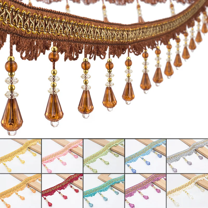 11.5 Meter Curtain Tassel Trim Pumpkin Crystal Bead Ribbon For Sewing Curtain Fringe Macrame Decoration Upholstery Fabric