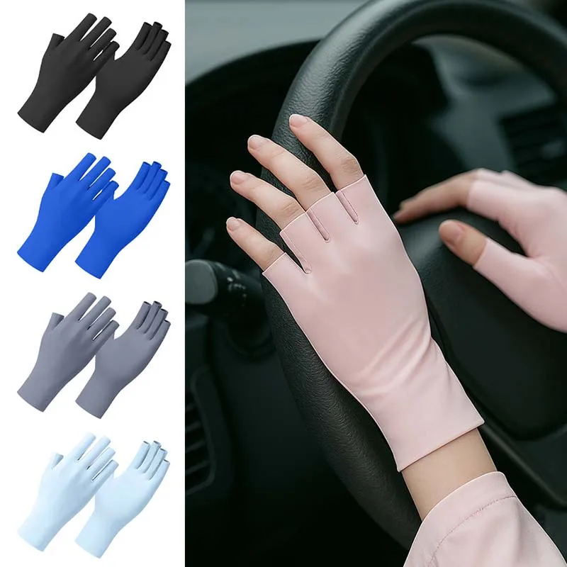 Fashion Outdoor Sports Bike Thin Sunscreen Gloves Half Finger Extra Long Exercise Ice Sense Half Gloves Ice Silk Driving Gloves