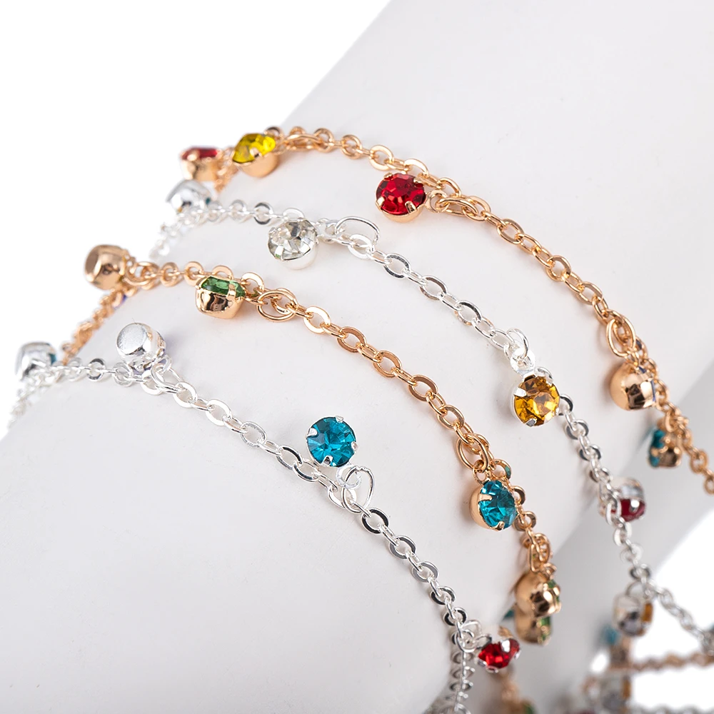 

0.5meter 1meter Colorful Rhinestone Pendant Copper Chain Crystal Glass Beads Chain For DIY Jewelry Making Necklaces Accessories