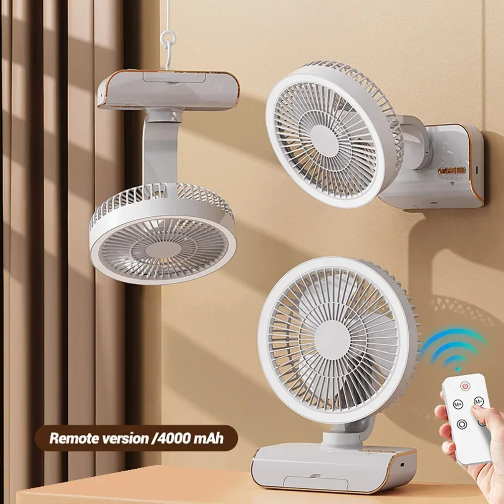 

4000mAh Camping Fan USB Rechargeable Portable 90° Adjustable 5 Modes with Mini Night Light Home Desktop Fan Mute Air Cooler Fan