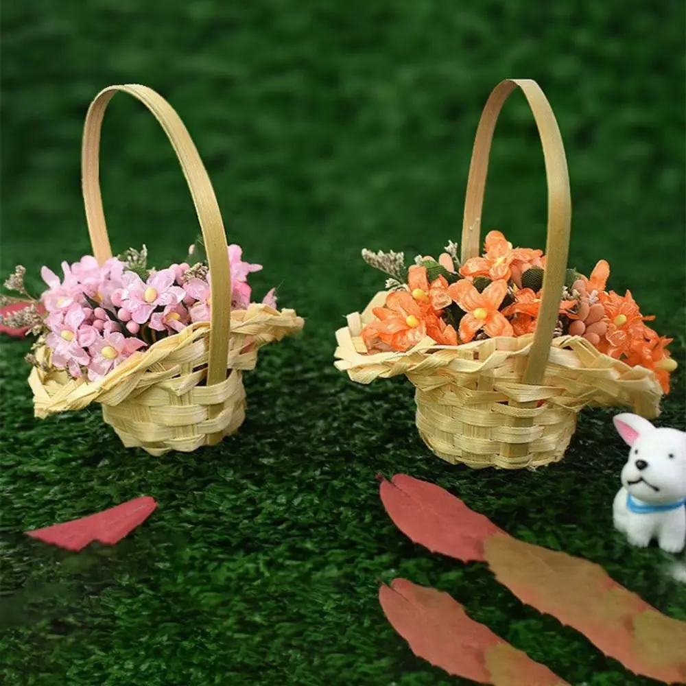 Yellow Braid Flower Baskets Party Supplies with Handle Flower Arrangement Basket Home Office Decor Wedding Ornaments