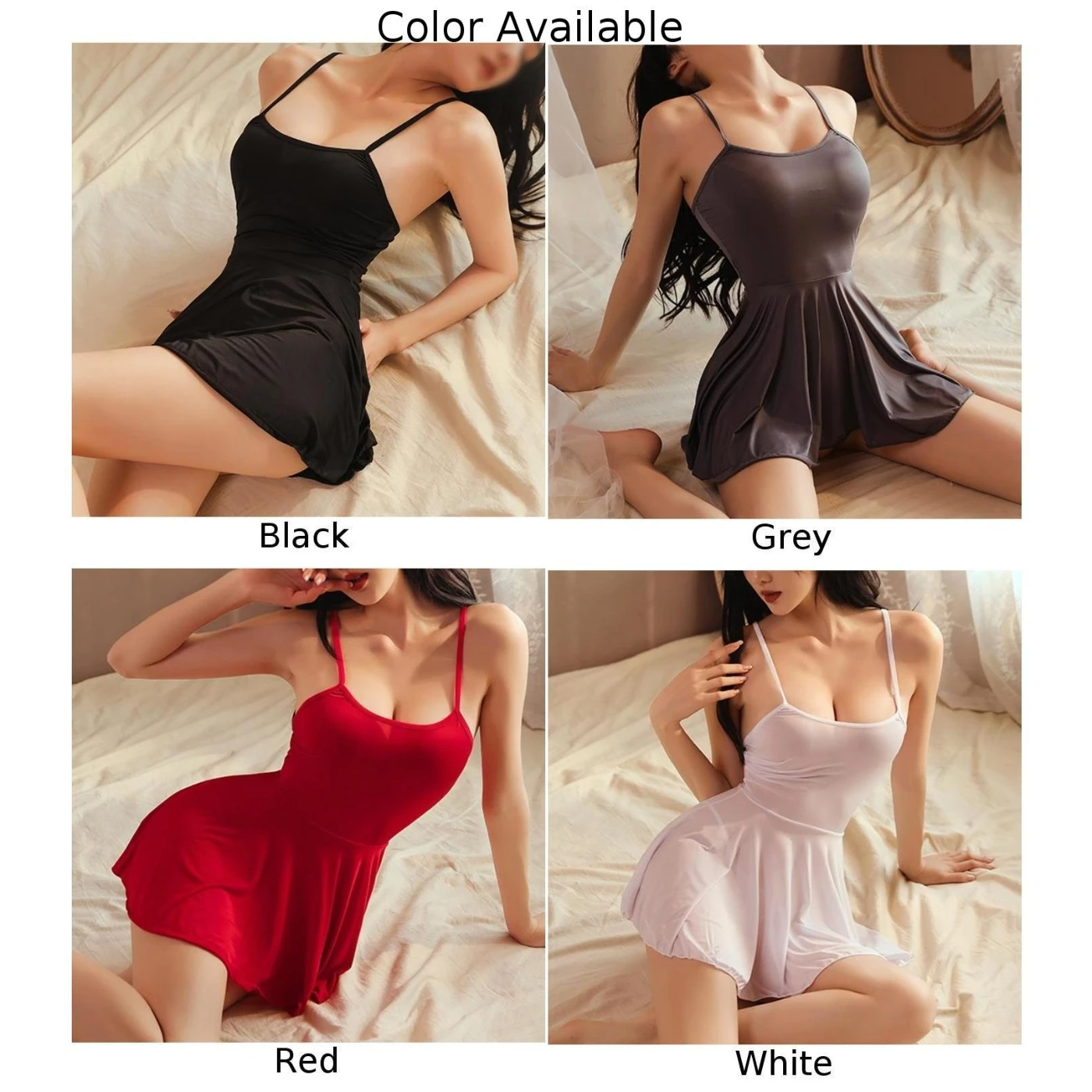 Women Sheer Ice Silk Bodycon Short Dresses Suspender Sleeveless Nightdress Pleated Nightgown Solid Color Breathable Pajamas