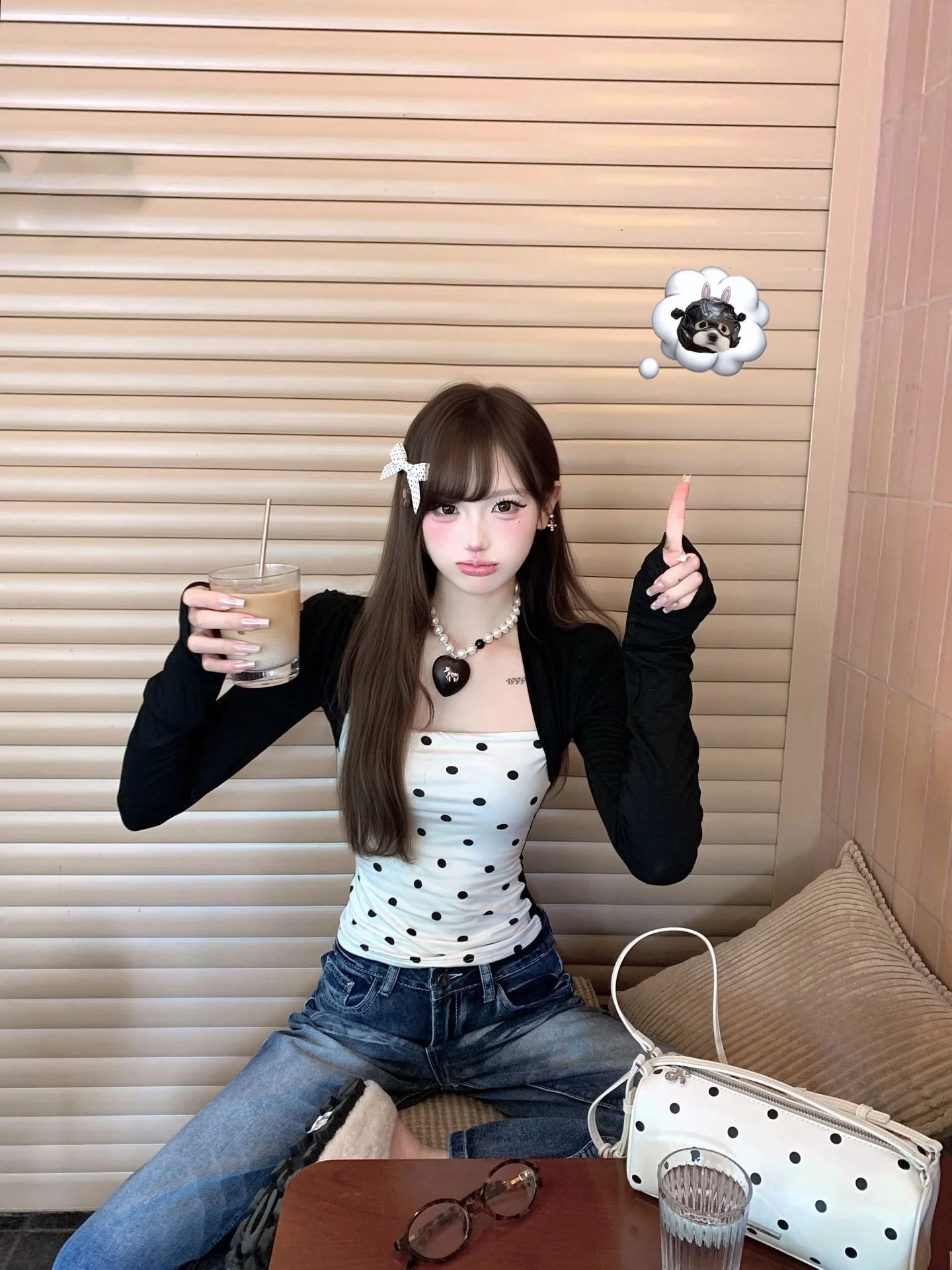 Chic Polka Dot Fake Two-Piece Long Sleeve T-Shirt Women's Slim Fit Contrast Color Splicing Inner Wear Top for Autumn